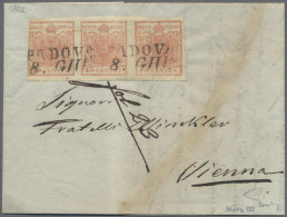 Österreich - Lombardei Und Venetien: 1850, 15 C Karminrosa, Dreierstreifen, Link - Lombardo-Vénétie