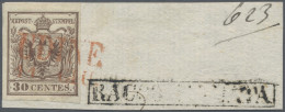 Österreich - Lombardei Und Venetien: 1850, 30 C Tiefdunkelbraun, Handpapier Type - Lombardy-Venetia