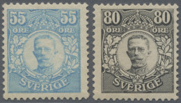 Sweden: 1918, Värnamo Issue, 55 øre Light Blue And 80 øre Black, Fresh Colour, W - Nuevos