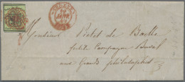 Schweiz - Genf: 1845 'Kleiner Adler' 5 Rp. Schwarz/gelbgrün Auf Kleinem Faltbrie - 1843-1852 Timbres Cantonaux Et  Fédéraux