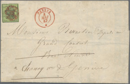 Schweiz - Genf: 1846 Großer Adler 5 C. Auf Komplettem, Teils Gedrucktem Versiche - 1843-1852 Federale & Kantonnale Postzegels