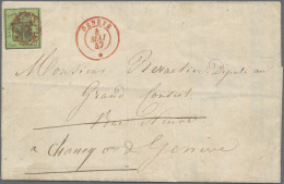 Schweiz - Genf: 1846 Großer Adler 5 C. Auf Komplettem, Teils Gedrucktem Versiche - 1843-1852 Correos Federales Y Cantonales