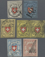 Schweiz: 1850/1852 Durheim-Ausgaben: Lot Mit 7 Gestempelten Marken, Dabei Poste - Used Stamps