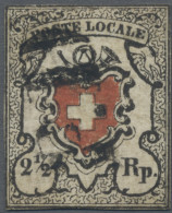 Schweiz: 1850 Poste Locale 2½ Rp. Tiefschwarz/rot Mit Kreuzeinfassung, Type 16, - Used Stamps