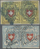 Schweiz: 1850/52 Zwei Waagerechte Paare: Paar Rayon II (Typen 9+10) Auf Kleinem - Used Stamps