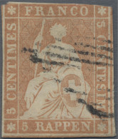 Schweiz: 1854 Strubel 5 Rp. Orangebraun Vom 1. Münchner Druck, Leicht Gestempelt - Used Stamps