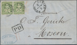 Schweiz: 1862 Sitzende Helvetia 40 Rp. Grün Im Waag. Paar Auf Faltbriefhülle 186 - Briefe U. Dokumente