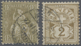 Schweiz: 1881/82 Sitzende Helvetia 1 Fr. Golden Auf Faserpapier, Gebraucht Mit T - Used Stamps