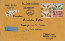 Schweiz: 1929, R-Flugpostbrief Mit Bunter Frankatur Von "HORGEN 20.VII.29" Nach - Lettres & Documents