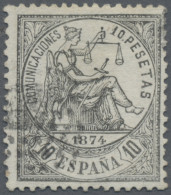 Spain: 1874 'Allegory' 10p. Black, Used With Mute Handstamp Of Dots, Fine. A RAR - Usati