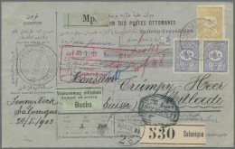 Turkey: 1903 Parcel Card Used From Salonique To Mitloedi, Switzerland Via Vienna - Cartas & Documentos