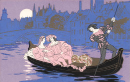 Illustrateur - Couple Sur Une Pirogue - Venise ? - Red Star Line - Carte Postale Ancienne - Non Classés