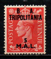 ITALIA - TRIPOLITANIA - 1950 - EFFIGIE DEL RE GIORGIO VI CON SOVRASTAMPA B.A. TRIPOLITANIA - 5 M.A.L. - MNH - Tripolitania
