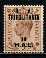 ITALIA - TRIPOLITANIA - 1950 - EFFIGIE DEL RE GIORGIO VI CON SOVRASTAMPA B.A. TRIPOLITANIA - 10 M.A.L. - MNH - Tripolitania