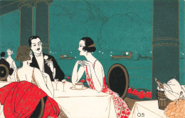 Illustrateur - Deux Femmes Et Un Homme Qui Prennent Le Repas -  Carte Postale Ancienne - Zonder Classificatie