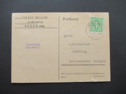 Bizone Am Post 4.1.1946 Nr.3 EF Orts PK Regen Ndb. Betreff Leih Sackrücklieferung Vom 12.5.1945 (kurz Nach Kriegsende) - Lettres & Documents