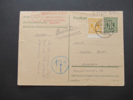 Bizone Am Post 5.3.1946 Nr.4 Als Zusatzfrankatur Auf GA Als Fern PK Hengersberg + Stempel L1 1 Rpf. Bez. Nach Konstanz - Cartas & Documentos