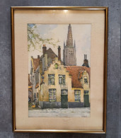 Aquarel Brugge Geboortehuis Van Jean-Luc Dehaene Door A. Marc ( Marcel Callaert 1922-2004) - Acquarelli