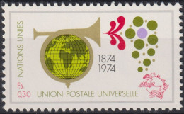 1974 UNO Genf ** Mi:NT-GE 39, Yt:NT-GE 39, Zum:NT-GE 39, 100 Jahre Weltpostverein, Globus In Posthorn - Ungebraucht