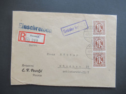 Bizone Am Post 8.11.1945 Nr.6 (3) MeF Mit Stempel Ra1 Gebühr Bezahlt Einschreiben Passau 2 - München / Brauerei Peschl - Covers & Documents