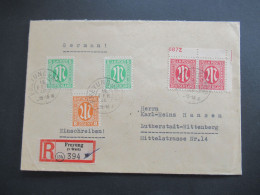 Bizone Am Post 19.2.1945 MiF Nr.8 Mit Teil Plattenr. Einschreiben Fernbrief Freyung (v Wald) Nach Lutherstadt Wittenberg - Covers & Documents