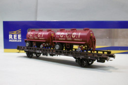 REE - WAGON UFR Biporteur Citernes CECI SNCF Ep. III Réf. WB-614 Neuf NBO HO 1/87 - Güterwaggons