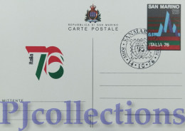 5627- SAN MARINO 1976 CARTOLINA POSTALE ESPOSIZIONE INTERNAZIONALE DI FILATELIA MILANO L.120 C/ANNULLO 1° GIORNO - Briefe U. Dokumente