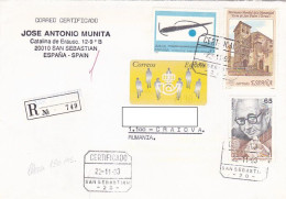 JOAN MIRO PAINTING, SAN PEDRO TOWER, ANDRES SEGOVIA, STAMPS ON REGISTERED COVER, 1993, SPAIN - Used Stamps