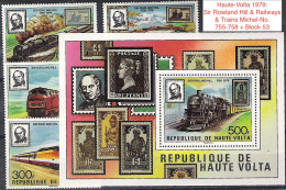 Haute-Volta 1979: "Sir Rowland Hill & Railways & Trains" Michel-No. 755-758 + Block 53 ** MNH - Rowland Hill