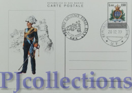 5657- SAN MARINO 1979 CARTOLINA POSTALE UNIFORMI MILITARI L.150 C/ANNULLO 1° GIORNO - Covers & Documents