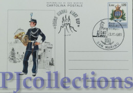 5664- SAN MARINO 1980 CARTOLINA POSTALE UNIFORMI MILITARI L.120 C/ANNULLO 1° GIORNO - Briefe U. Dokumente