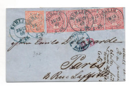 1869 - LETTRE De BERLIN Avec BANDE X4 Pour PARIS - Briefe U. Dokumente