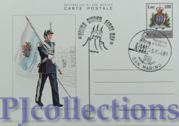 5668- SAN MARINO 1980 CARTOLINA POSTALE UNIFORMI MILITARI L.150 C/ANNULLO 1° GIORNO - Briefe U. Dokumente