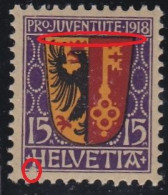 PRO JUVENTUTE 1918, Armoiries De Genève VARIETE / ABART: - Plaatfouten