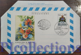 5677- SAN MARINO 1981 AEROGRAMMA EUROFLORA 81 GENOVA L.300 C/ANNULLO 1° GIORNO - Storia Postale