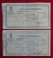 1939 Et 1940 Lot De 2 Cédula Personal Ayutamiento De Barcelona De José Pous Ballesta Dos Scanné - Spanien