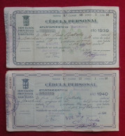 1939 Et 1940 Lot De 2 Cédula Personal Ayutamiento De Barcelona De José Pous Ballesta Dos Scanné - Spain