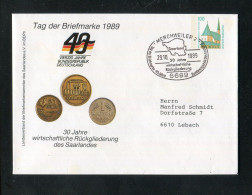 "BUNDESREPUBLIK DEUTSCHLAND" 1989, Privat-GSU "Wirtschaftliche Rueckgliederung Des Saarlandes", SSt."Merchweiler" (A621) - Sobres Privados - Usados