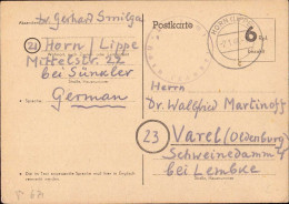 602238 | 1945, Ganzsache Der Britischen Zone Mit Postamtssiegel | Horn-Bad Meinberg (W 4934) - OC38/54 Ocupacion Belga En Alemania