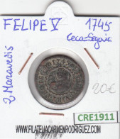 CRE1911 MONEDA ESPAÑA FELIPE V 2 MARAVEDIS 1745 SEGOVIA BC - Autres & Non Classés