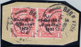 Ireland 1923 Harrison Saorstat 3-line Coils, 1d Horizontal Pair Used On Piece Dublin Cds 14 NO 23 - Usati