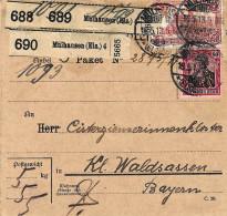 Paketkarte Bulletin 3 Colis 3 X 5 Kg Dornach 18/5/1913 Pr La Bavière 180 Pf Perforés Perfin DMC Dollfus-Mieg & Cie - Brieven En Documenten