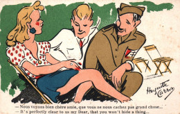 Militaria - Cpa Illustrateur Huguette CARRON - Femme Et Soldat - Umoristiche