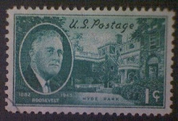 United States, Scott #930, Used(o), 1945, Roosevelt And Hyde Park, 1¢, Blue Green - Usados