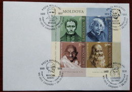 Moldova Mahatma Gandhi, Albert Einstein, Louis Braille, Leonardo Da Vinci, Souvenir Cover India Inde - Mahatma Gandhi