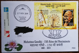 Uruguay Mahatma Gandhi 1st Day Cancelled Registered Commercial Used Cover To India, Lotus, Flower, FDC India Inde - Mahatma Gandhi
