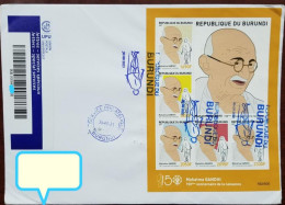 Burundi Mahatma Gandhi 1st Day Cancelled Registered Commercial Used MS Cover To India Limited MS With Numbered - Mahatma Gandhi