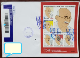 Burundi Mahatma Gandhi 1st Day Cancelled Registered Commercial Used MS Cover To India Limited MS With Numbered - Mahatma Gandhi