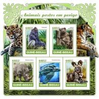 Guinea Bissau 2017, Animals In Danger, Tiger, Rhino, Turtle, Leopard, 5val In BF IMPERFORATED - Rhinozerosse