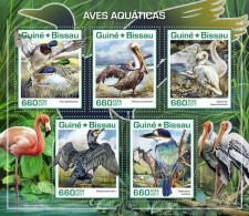 Guinea Bissau 2017, Animals, Water Birds, Kingfisher, Flamingo, Ducks, 5val In BF - Flamencos